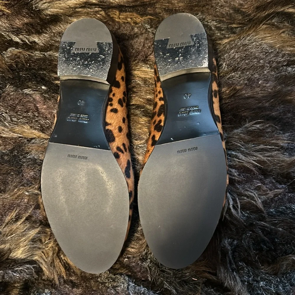 Miu Miu Leopard Calf Hair Loafers 40